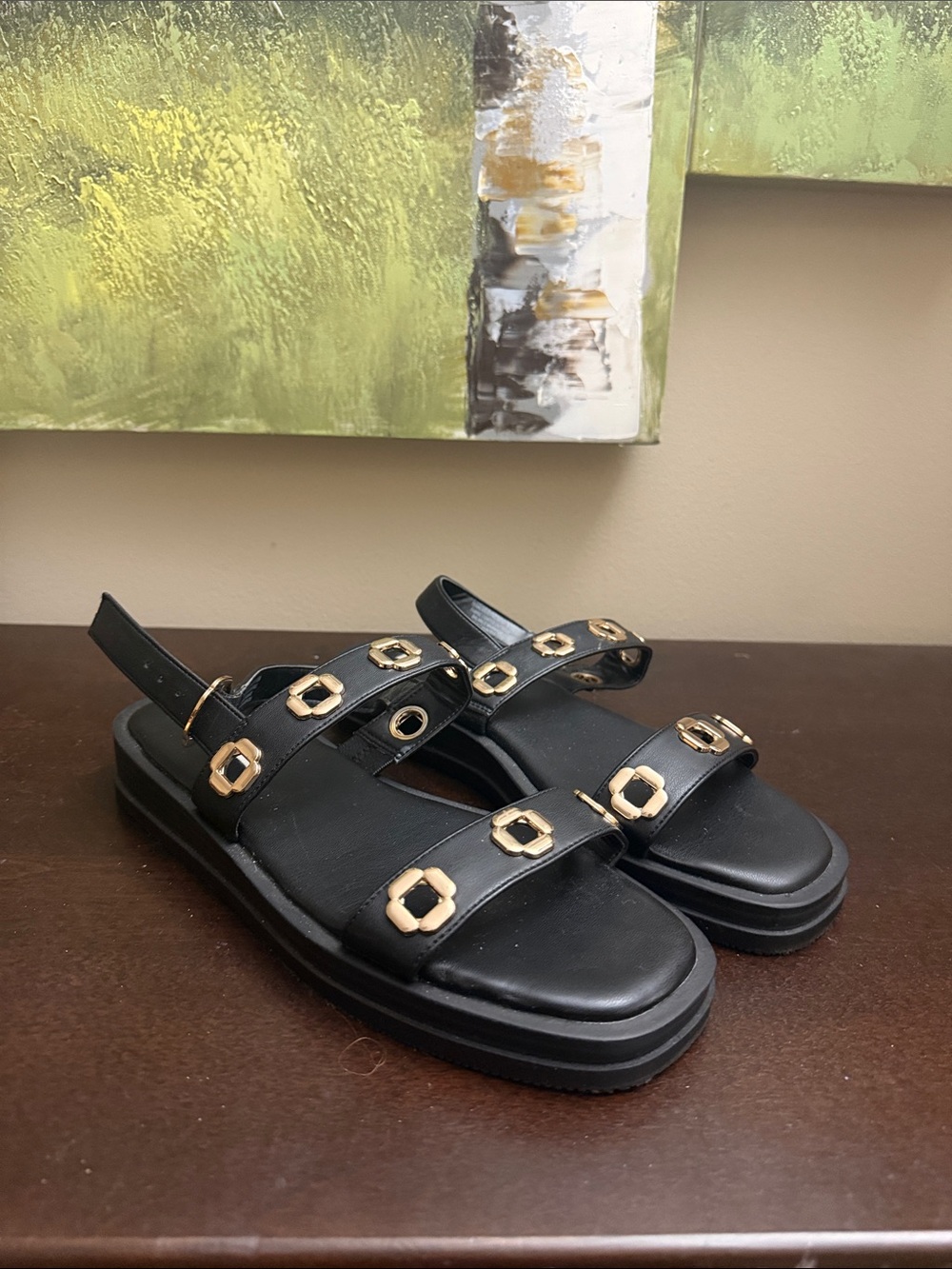 Steve Madden Chunky Gold & Black Sandals